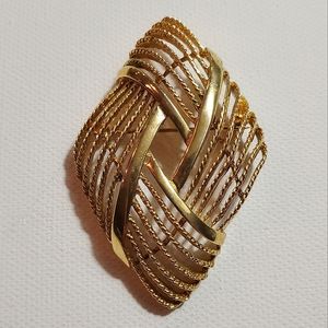 Vintage Gold Tone Straw Rope Cross Knot Brooch Monet